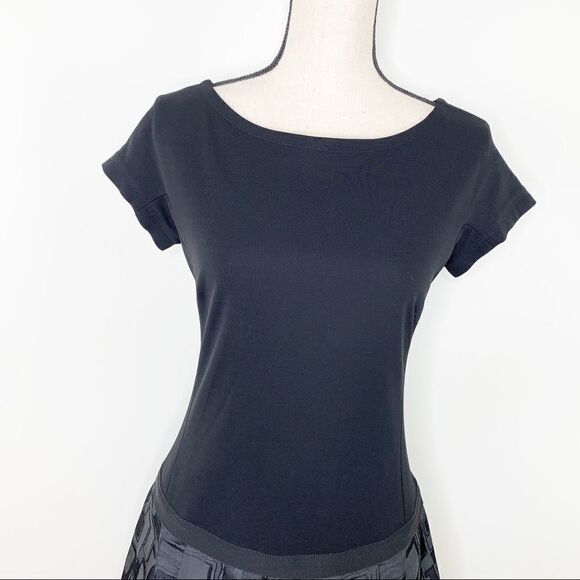 Lida Baday Black Short Sleeved Cocktail Dress w/Full Skirt and Grosgrain Trim 8‎ - Picture 3 of 13